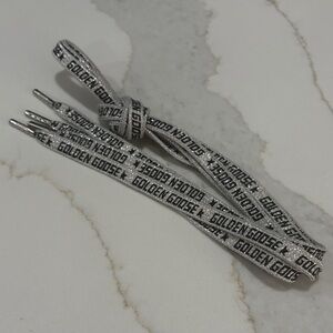 Golden Goose Silver Shoelaces with Black Text
